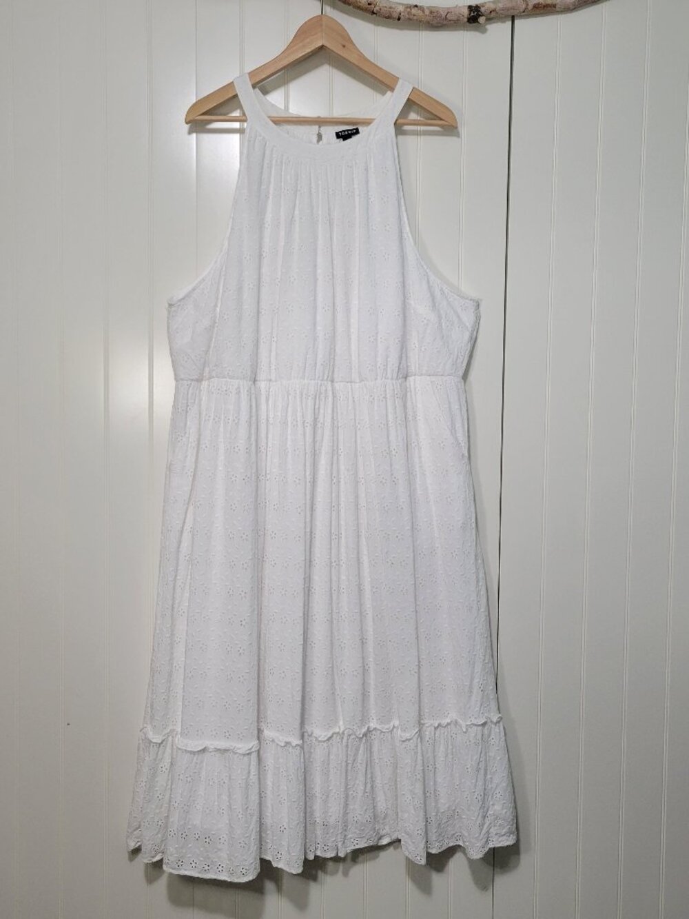 Torrid Boho Cottagecore Prairie Eyelet Ruffle Voile Tiered Halter Midi Dress 4